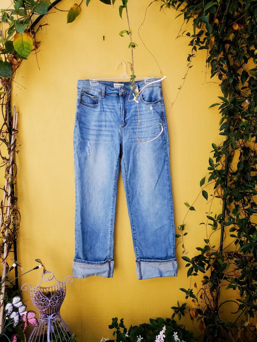Sneak Peek Light Blue Boyfriend Jeans with Cuffed Hem